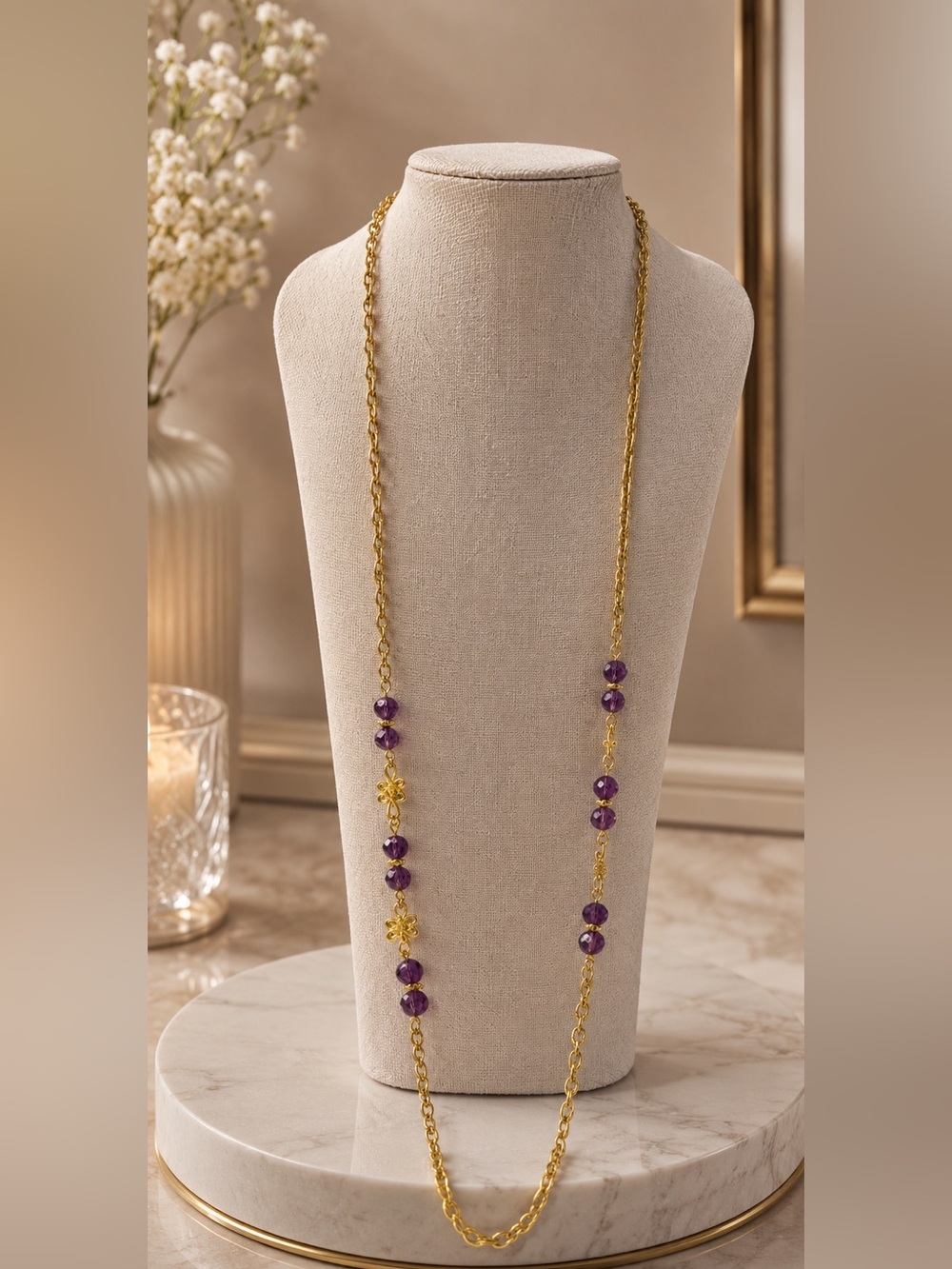 Avon signed Gold-Tone Necklace with Purple Beads